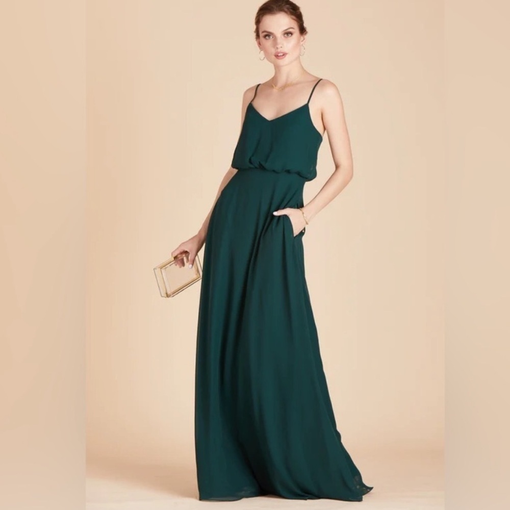 Birdy Grey Gwennie Chiffon Emerald Green Maxi Dress Small NWT